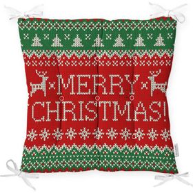 RealHomes P3034 Merry Christmas Motifli Dijital Baskılı Pofidik Sandalye Minderi