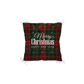 RealHomes P3036 Ekose Zeminde Merry Christmas Baskılı Dekoratif Pofidik Sandalye Minderi