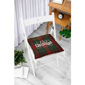 RealHomes P3036 Ekose Zeminde Merry Christmas Baskılı Dekoratif Pofidik Sandalye Minderi