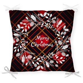 RealHomes P3045 Ekose Merry Christmas Desenli Dijital Baskılı Pofidik Sandalye Minderi