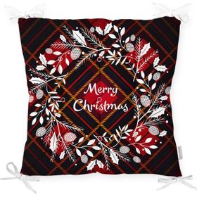 RealHomes P3045 Ekose Merry Christmas Desenli Dijital Baskılı Pofidik Sandalye Minderi
