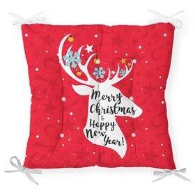 RealHomes P3055 Merry Christmas Geyik Desenli Dekoratif Pofidik Sandalye Minderi
