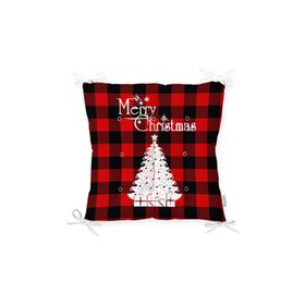 RealHomes P3057 Siyah Kırmızı Ekose Desenli Yılbaşı Temalı Dekoratif Pofidik Sandalye Minderi