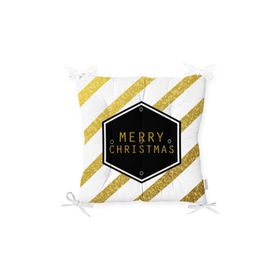 RealHomes P3065 Altın Şeritli Merry Christmas Desenli Dekoratif Pofidik Sandalye Minderi