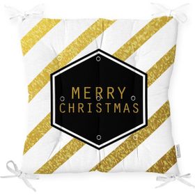 RealHomes P3065 Altın Şeritli Merry Christmas Desenli Dekoratif Pofidik Sandalye Minderi