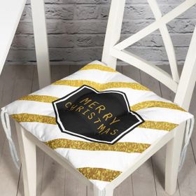 RealHomes P3065 Altın Şeritli Merry Christmas Desenli Dekoratif Pofidik Sandalye Minderi