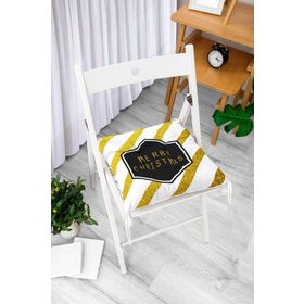 RealHomes P3065 Altın Şeritli Merry Christmas Desenli Dekoratif Pofidik Sandalye Minderi