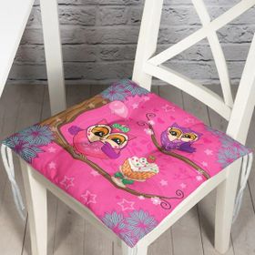 RealHomes P3070 Pembe Zemimde Baykuşlar Desenli Dekoratif Pofidik Sandalye Minderi