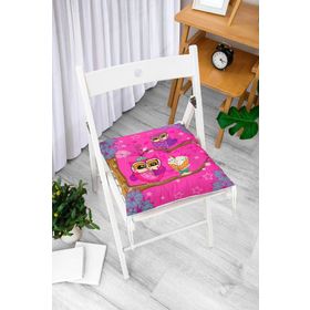 RealHomes P3070 Pembe Zemimde Baykuşlar Desenli Dekoratif Pofidik Sandalye Minderi