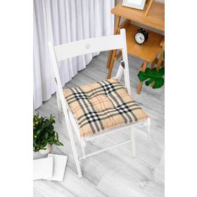 RealHomes P3078 Krem Zeminli Ekose Desenli Dekoratif Pofidik Sandalye Minderi