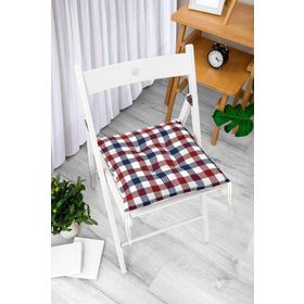 RealHomes P3082 Bordo Lacivert Ekose Desenli Dekoratif Pofidik Sandalye Minderi