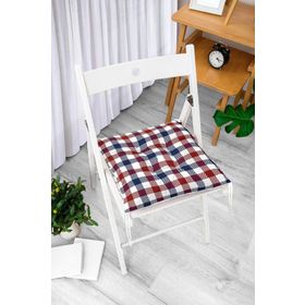 RealHomes P3082 Bordo Lacivert Ekose Desenli Dekoratif Pofidik Sandalye Minderi