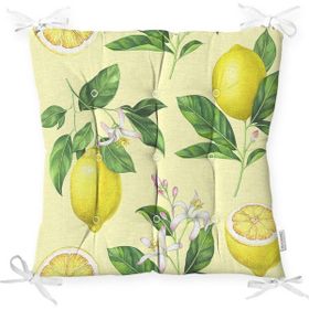 RealHomes P3096 Krem Zeminli Limon Desenli Dekoratif Pofidik Sandalye Minderi