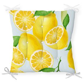 RealHomes P3101 Mavi Zeminli Limon Desenli Dekoratif Pofidik Sandalye Minderi