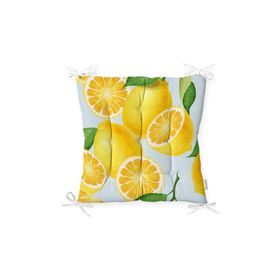 RealHomes P3101 Mavi Zeminli Limon Desenli Dekoratif Pofidik Sandalye Minderi
