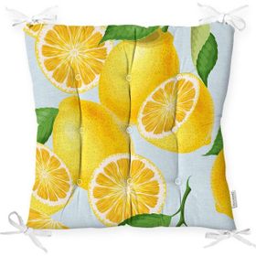 RealHomes P3101 Mavi Zeminli Limon Desenli Dekoratif Pofidik Sandalye Minderi