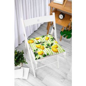 RealHomes P3103 Yeşil Zeminli 3 Boyutlu Limon Desenli Dijital Baskılı Pofidik Sandalye Minderi