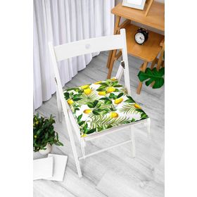 RealHomes P3105 Limon Yaprakları Desenli Dijital Baskılı Pofidik Sandalye Minderi