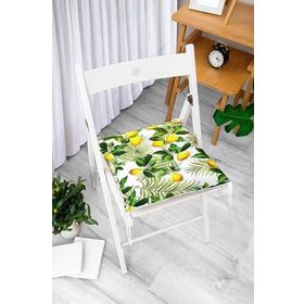 RealHomes P3105 Limon Yaprakları Desenli Dijital Baskılı Pofidik Sandalye Minderi