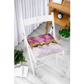 RealHomes P3128 Mürdüm Beyaz Altın Desenli Modern Pofidik Sandalye Minderi