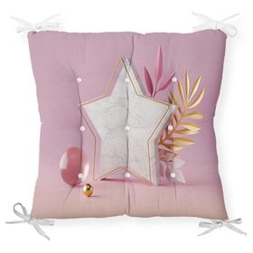 RealHomes P3139 Modern Pembe Zeminli 3D Yıldız Desenli Dekoratif Pofidik Sandalye Minderi