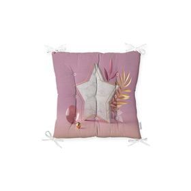 RealHomes P3139 Modern Pembe Zeminli 3D Yıldız Desenli Dekoratif Pofidik Sandalye Minderi