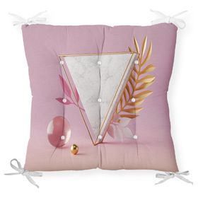 RealHomes P3140 Pembe Zeminli Üçgen Mermer Motifli Modern Pofidik Sandalye Minderi