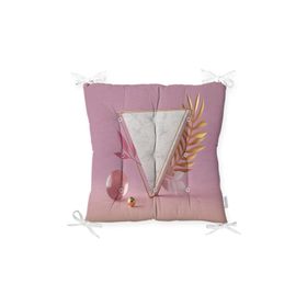 RealHomes P3140 Pembe Zeminli Üçgen Mermer Motifli Modern Pofidik Sandalye Minderi