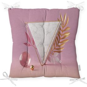 RealHomes P3140 Pembe Zeminli Üçgen Mermer Motifli Modern Pofidik Sandalye Minderi