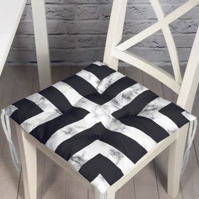 RealHomes P3153 Mermer Zeminli Siyah Geometrik Desenli Modern Pofidik Sandalye Minderi