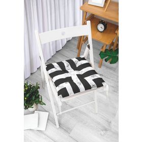RealHomes P3153 Mermer Zeminli Siyah Geometrik Desenli Modern Pofidik Sandalye Minderi