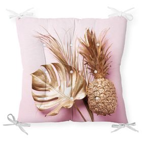 RealHomes P3173 3D Yaprak ve Ananas Desenli Özel Tasarım Pofidik Sandalye Minderi