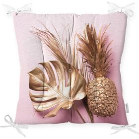 RealHomes P3173 3D Yaprak ve Ananas Desenli Özel Tasarım Pofidik Sandalye Minderi
