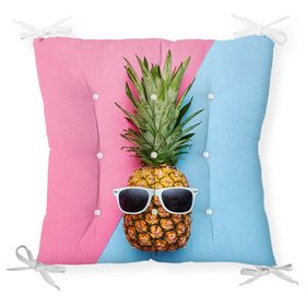 RealHomes P3175 Mavi Pembe Ananas Desenli Modern Pofidik Sandalye Minderi