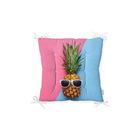 RealHomes P3175 Mavi Pembe Ananas Desenli Modern Pofidik Sandalye Minderi