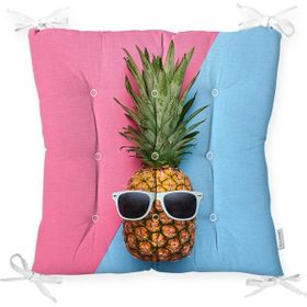 RealHomes P3175 Mavi Pembe Ananas Desenli Modern Pofidik Sandalye Minderi