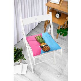 RealHomes P3175 Mavi Pembe Ananas Desenli Modern Pofidik Sandalye Minderi