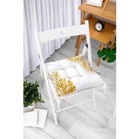 RealHomes P3187 3D Altın Renkte Yapraklar Temalı Modern Pofidik Sandalye Minderi