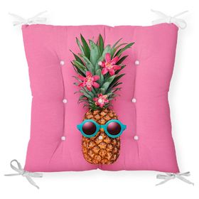 RealHomes P3205 Fuşya Zeminli Ananas Desenli Modern Pofidik Sandalye Minderi