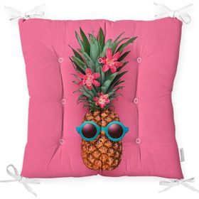 RealHomes P3205 Fuşya Zeminli Ananas Desenli Modern Pofidik Sandalye Minderi
