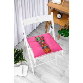 RealHomes P3205 Fuşya Zeminli Ananas Desenli Modern Pofidik Sandalye Minderi