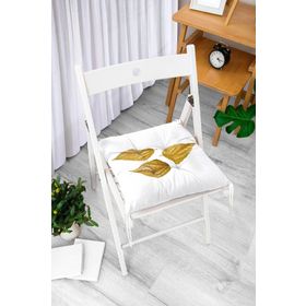RealHomes P3216 3D Altın Yapraklar Özel Tasarımlı Modern Pofidik Sandalye Minderi