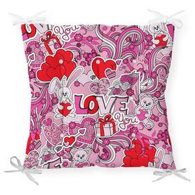 RealHomes P3219 Pembe Zeminli Love You Temalı Modern Pofidik Sandalye Minderi