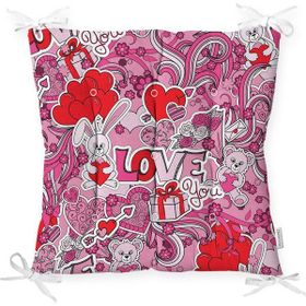 RealHomes P3219 Pembe Zeminli Love You Temalı Modern Pofidik Sandalye Minderi