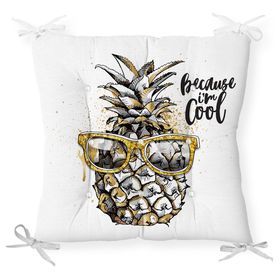 RealHomes P3220 Beyaz Zeminde 3D Ananas Özel Tasarımlı Pofidik Sandalye Minderi