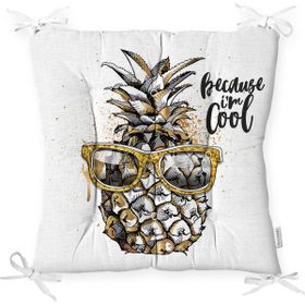 RealHomes P3220 Beyaz Zeminde 3D Ananas Özel Tasarımlı Pofidik Sandalye Minderi