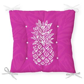 RealHomes P3221 Fuşya Zeminde Ananas Desenli Modern Tasarım Pofidik Sandalye Minderi
