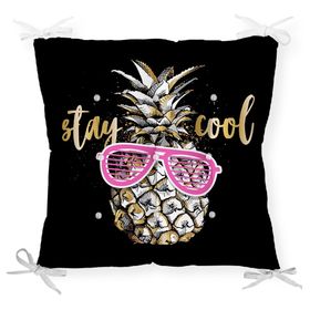 RealHomes P3228 Siyah Zeminde Cool Ananas Desenli Modern Pofidik Sandalye Minderi