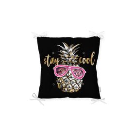 RealHomes P3228 Siyah Zeminde Cool Ananas Desenli Modern Pofidik Sandalye Minderi