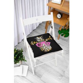 RealHomes P3228 Siyah Zeminde Cool Ananas Desenli Modern Pofidik Sandalye Minderi